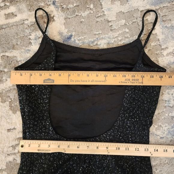 Gunne Sax black sparkle spaghetti strap low back maxi dress.  Size 9. - Picture 12 of 15